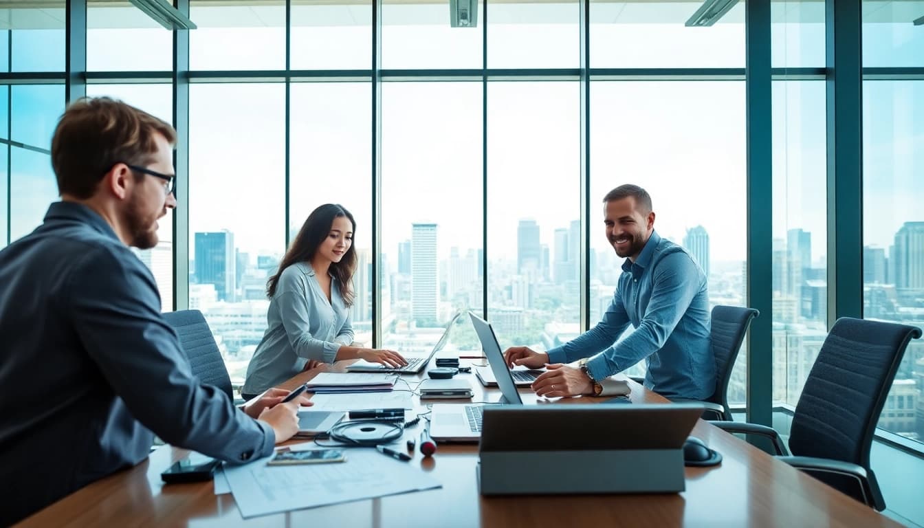 Headhunter IT collaborating in a modern office, enhancing recruitment processes for tech talent.