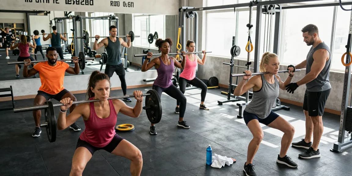 Kraftsportler trainieren im Steroidshop-Fitnessstudio und zeigen Stärke und Kameradschaft.