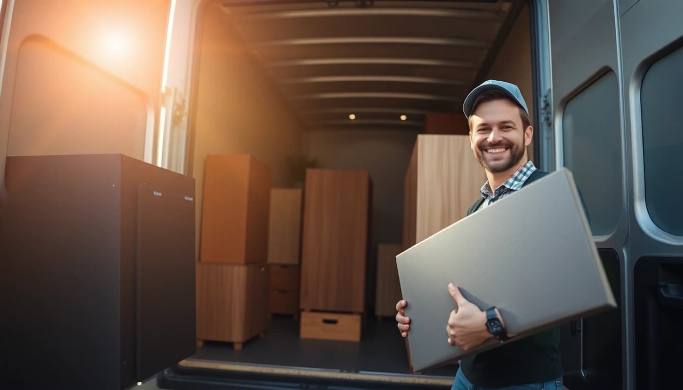 Umzugsunternehmen Hagen hilft beim sicheren Verladen von Möbeln in den Umzugstransporter.