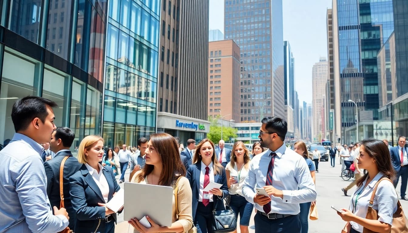 Wirtschaft Regional in einer lebhaften Stadt mit modernen Büros und geschäftigen Personen.