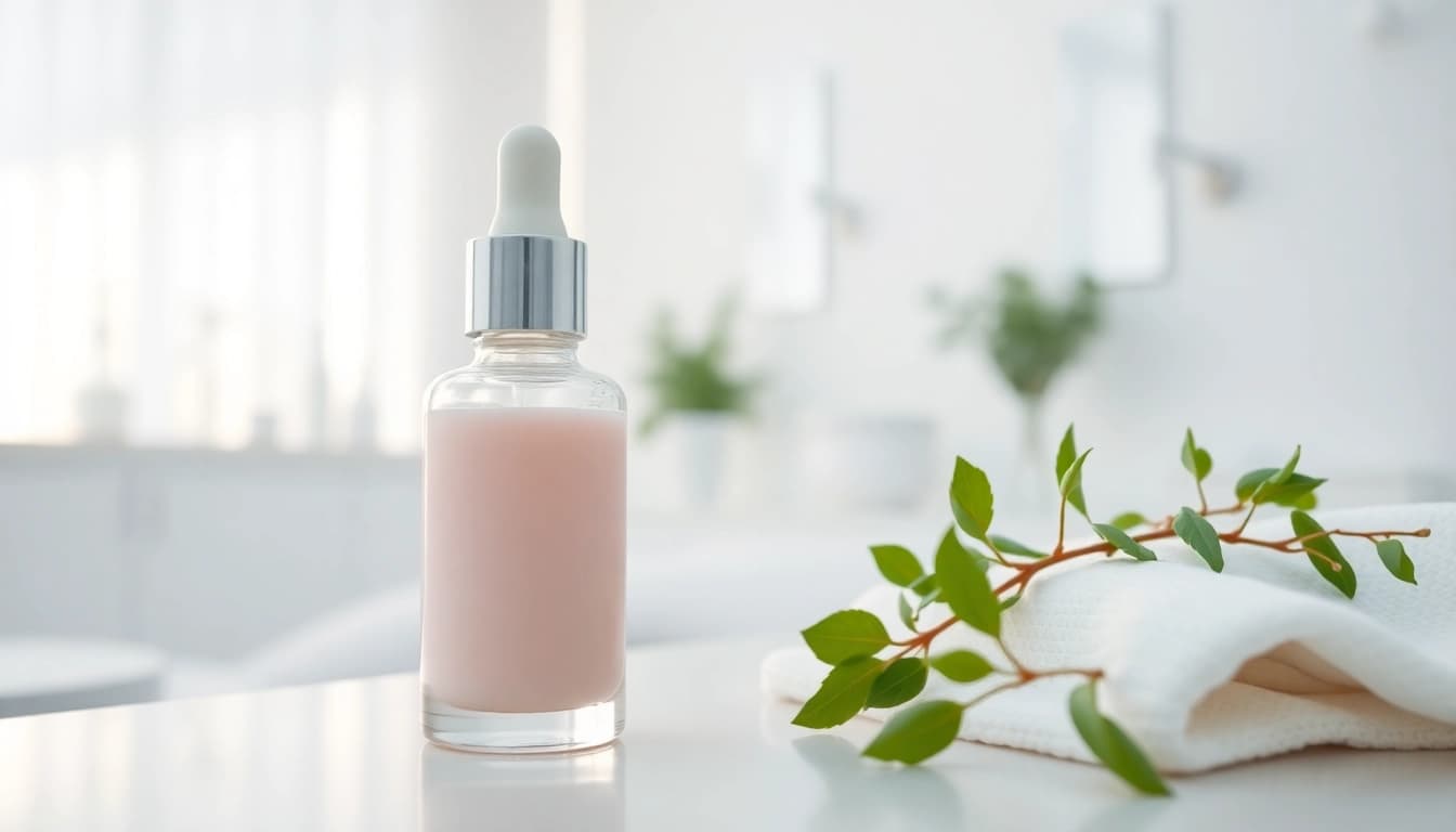 Exosomen kosmetik in einem eleganten Behandlungsraum mit natürlichen, beruhigenden Farben.