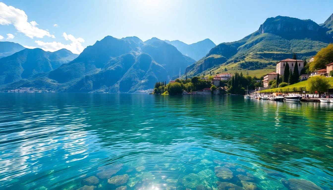 Szenischer Blick auf den Gardasee mit kristallklarem Wasser und üppigen Landschaften – perfekte Kulisse für den Gardasee-Urlaub.