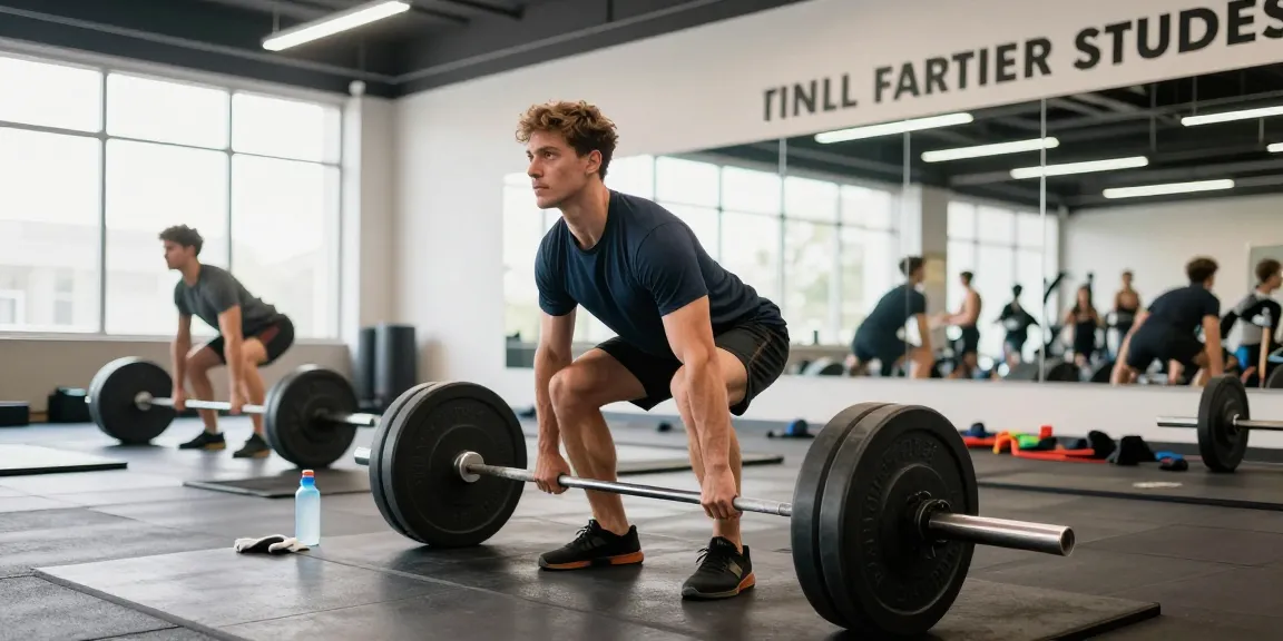 Anabolika Shop – Athletic man lifting weights in a vibrant fitness studio, showcasing dedication to muscle growth and strength training.