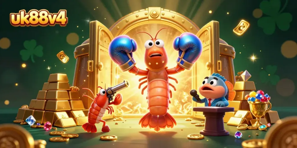Experience excitements of uk88v4 with vibrant casino-themed 3D characters and treasures.