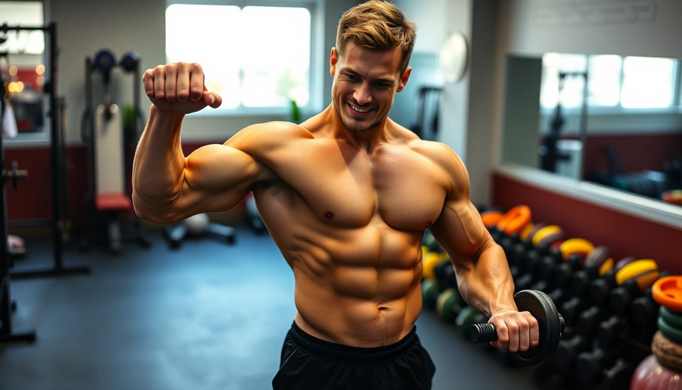 Bild von einem muskulösen Körper mit Unique Pharma Steroids Produkten im Fitness-Studio
