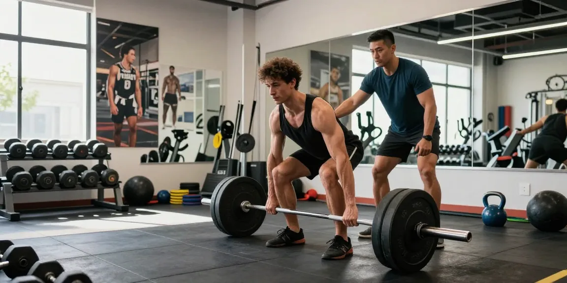 Anabolika Shop: Kraftvoller Bodybuilder hebt Gewichte im Fitnessstudio.