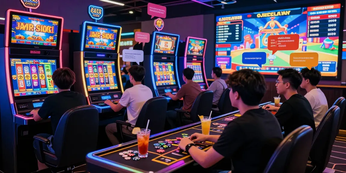 Gamer dengan antusias bermain slot gacor di kasino online dengan suasana ceria.