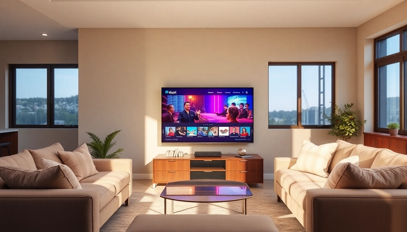 Iptv Anbieter präsentiert moderne Streaming-Dienste in einem stilvollen Wohnzimmer.