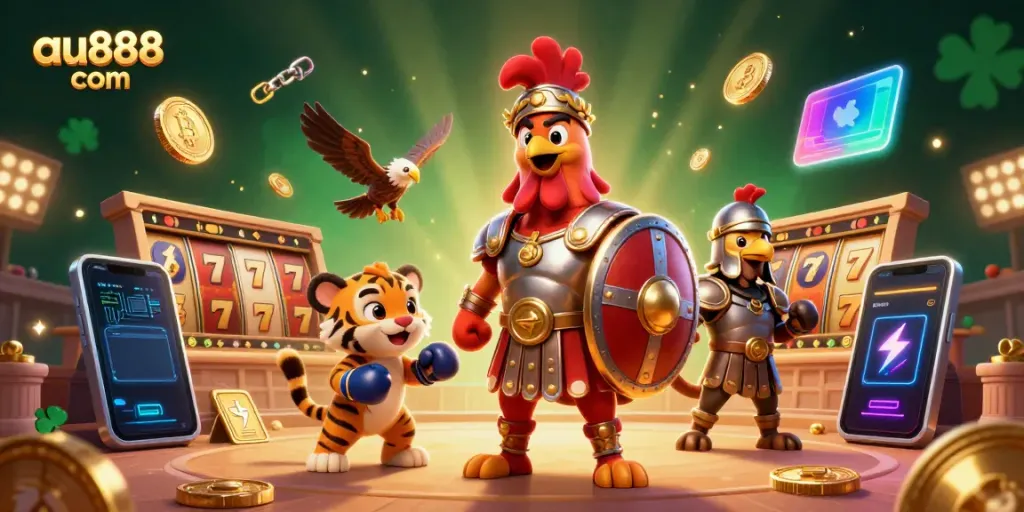 Engage with thrilling gaming action on au888 com featuring vibrant casino elements and characters.