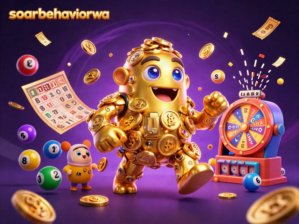 Experience the excitement of soarbehaviorwa with a vibrant 3D illustration showcasing thrilling lottery actions and gaming elements.