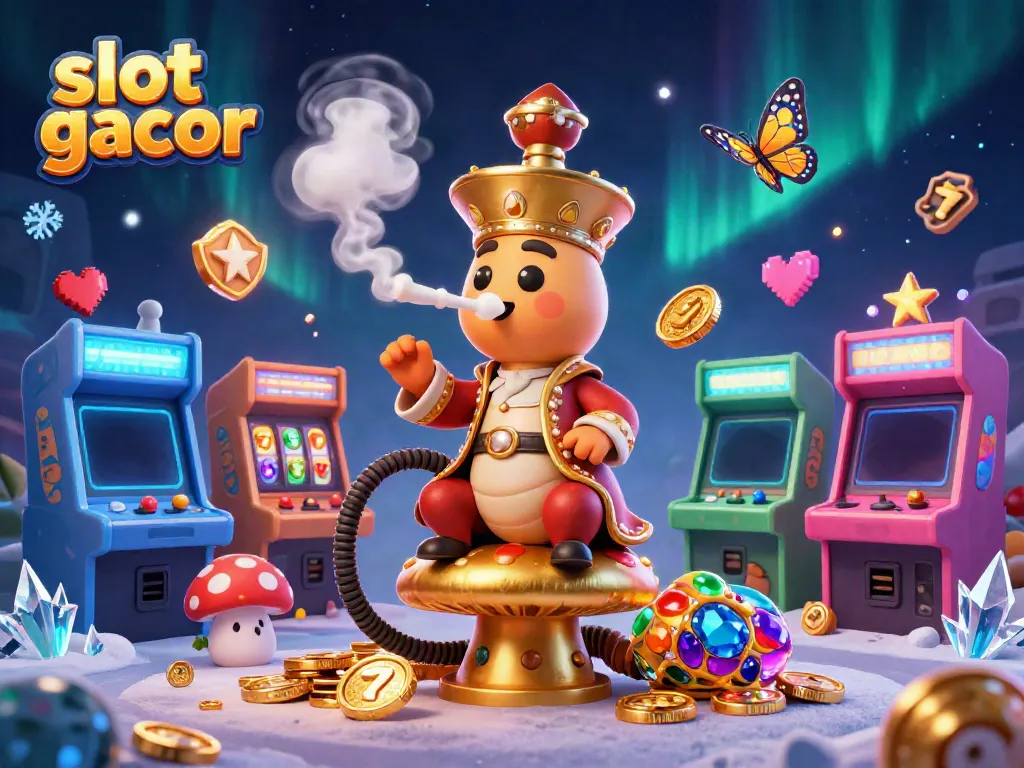 Spin and win with slot gacor in a vibrant 3D casino scene depicting colorful machines and characters.