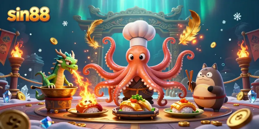 Experience thrilling gameplay and golden wins with sin88 in this vibrant 3D casino-inspired illustration.