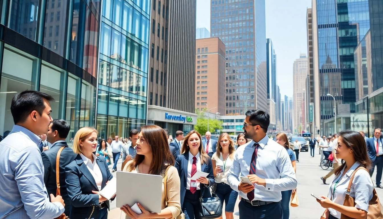 Wirtschaft Regional in einer lebhaften Stadt mit modernen Büros und geschäftigen Personen.