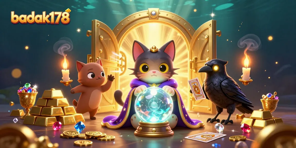 Engage with badak178 by immersing in a vibrant casino adventure highlighted by a mystic cat and treasure.