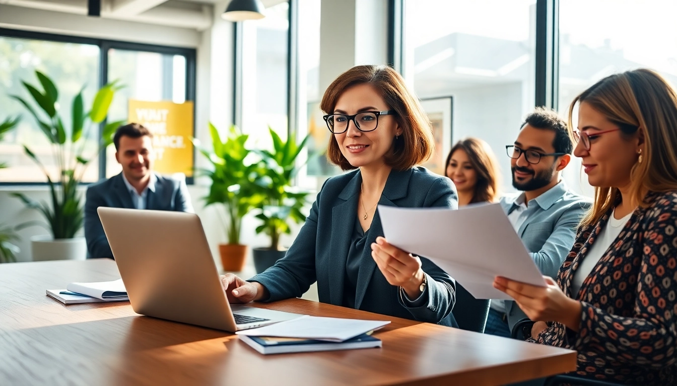 Kleinunternehmer in einem modernen Büro während der Beratung mit Kunden.