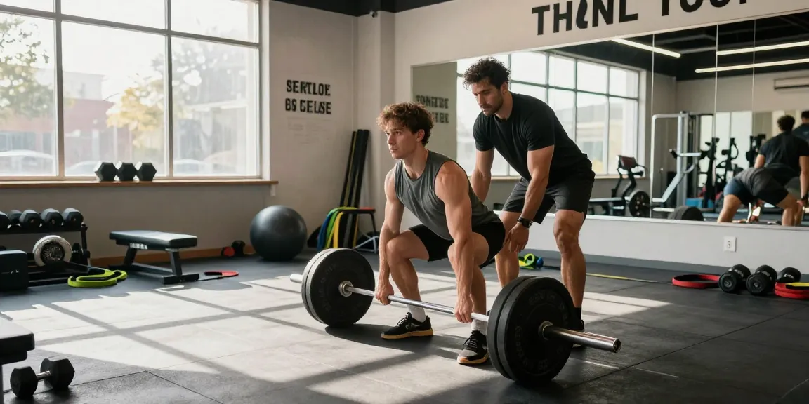 Leistungsstarker Athlet im Selliza Shop beim Deadlift in modernem Fitnessstudio