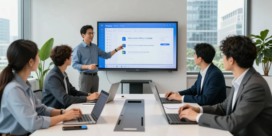 Effektive Zusammenarbeit im Büro mit Microsoft Office Mac 2024 Software legal erwerben in modernem Konferenzraum.