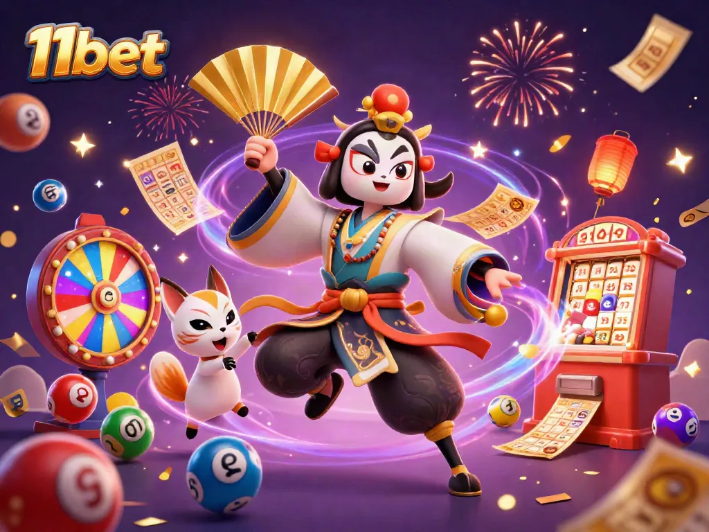 Experience thrilling gaming at 11bet with vibrant casino visuals and dynamic lottery elements.