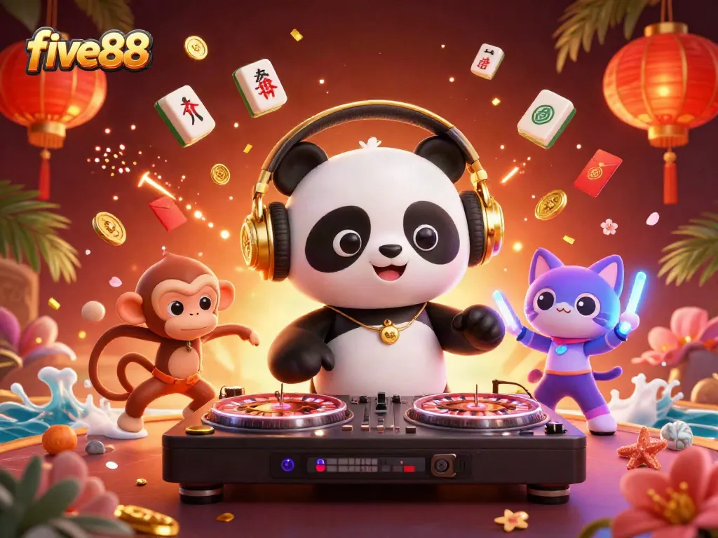 Experience the vibrant five88 world with lively characters and immersive gaming elements in a playful casino atmosphere.