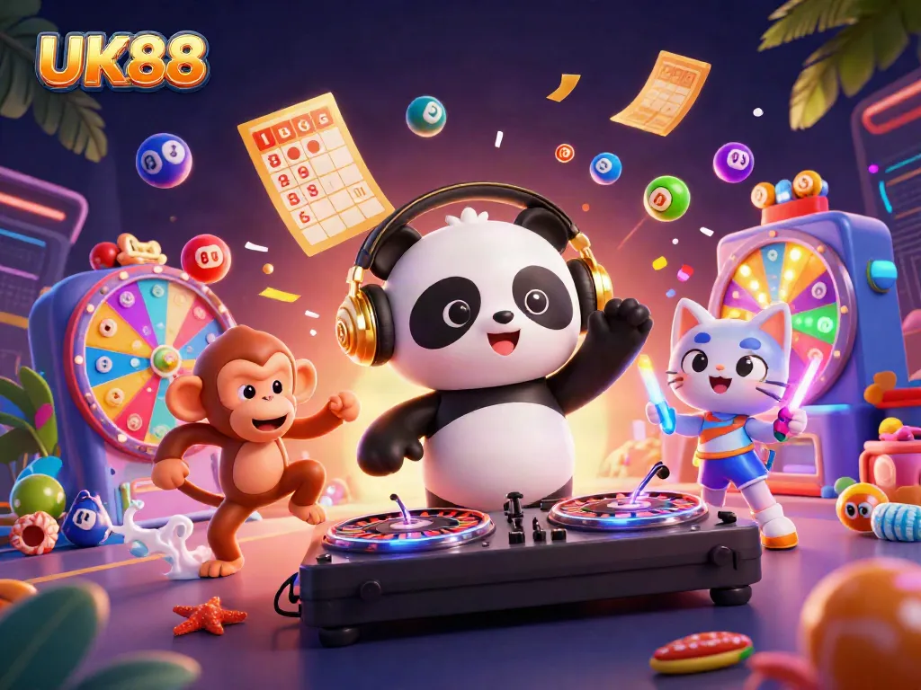 Engage with UK88's vibrant gaming scene featuring dynamic characters and gambling elements.
