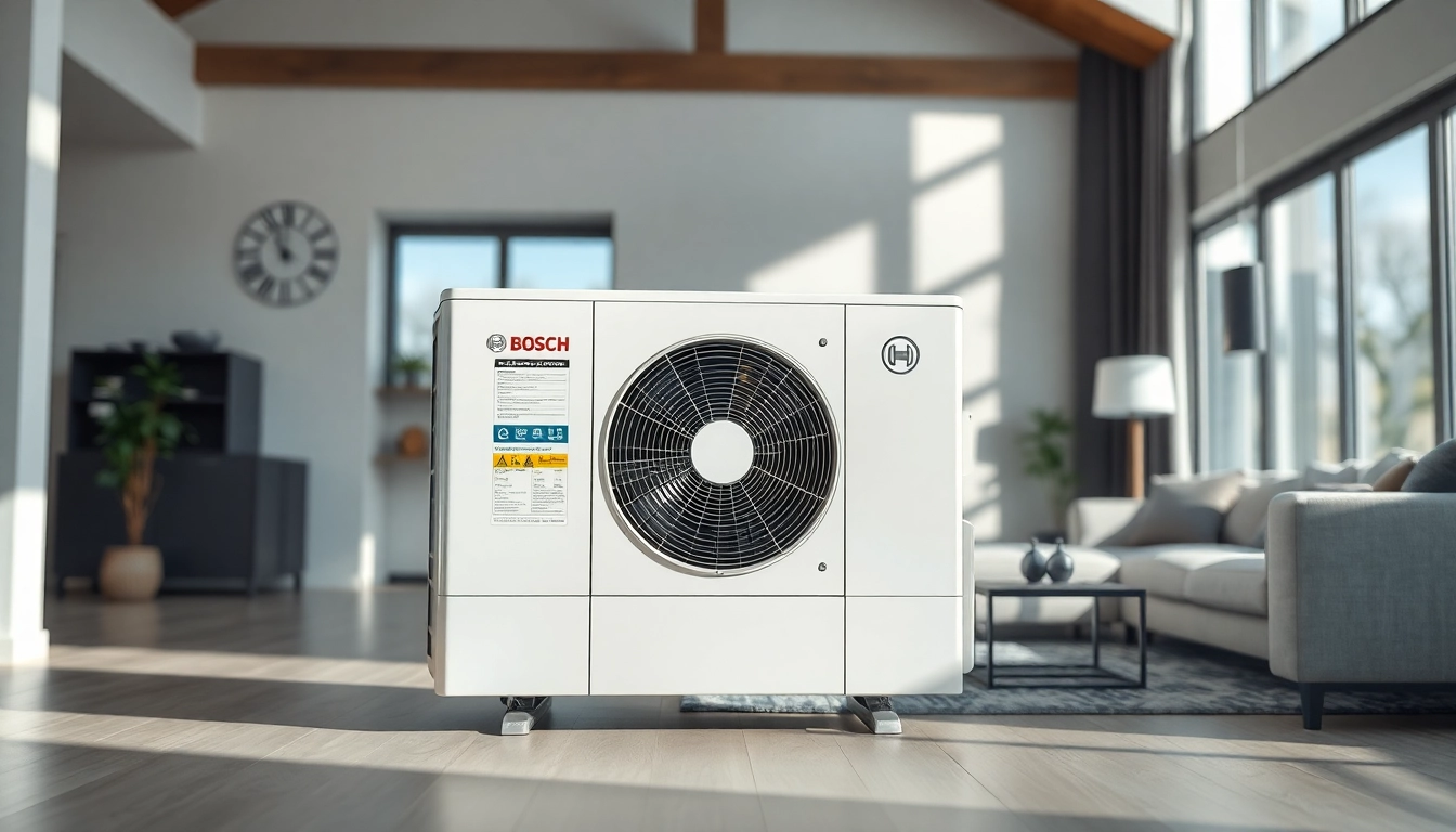Installieren Sie eine wärmepumpe bosch in einem modernen Wohnraum mit eleganter Gestaltung.