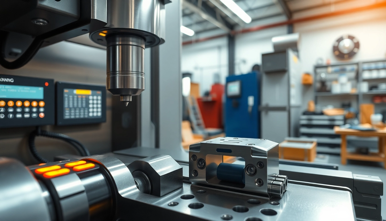 CNC Metallbearbeitung mit präziser Maschine, die hochwertige Metallteile bearbeitet.