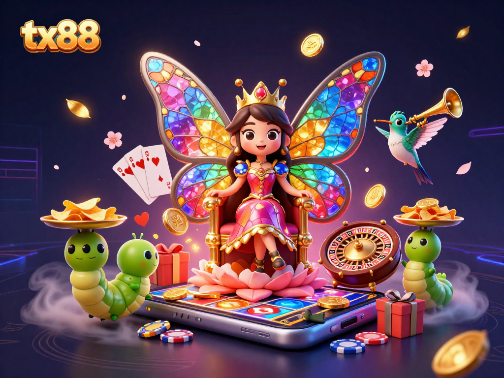 Experience tx88’s enchanting butterfly queen in this vibrant, dynamic casino scene.