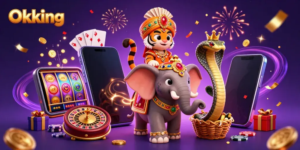 Engage in exciting gameplay at Okking with vibrant casino elements and colorful characters.