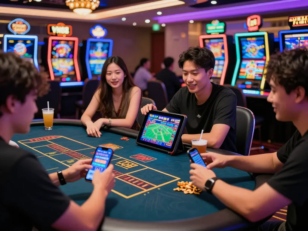 Exciting gaming atmosphere at VN88 with players engaging in sports betting and casino games.