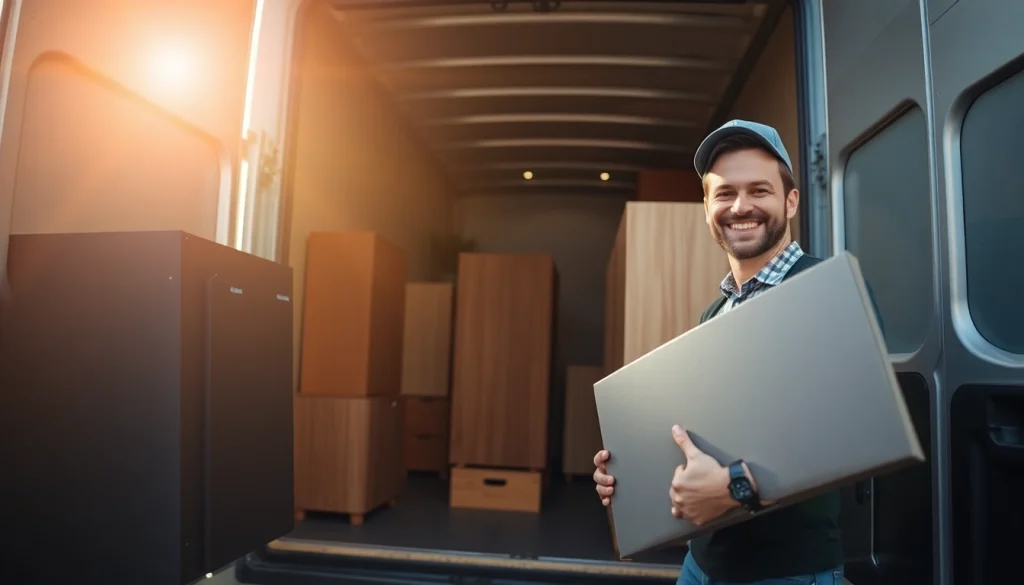 Umzugsunternehmen Hagen hilft beim sicheren Verladen von Möbeln in den Umzugstransporter.