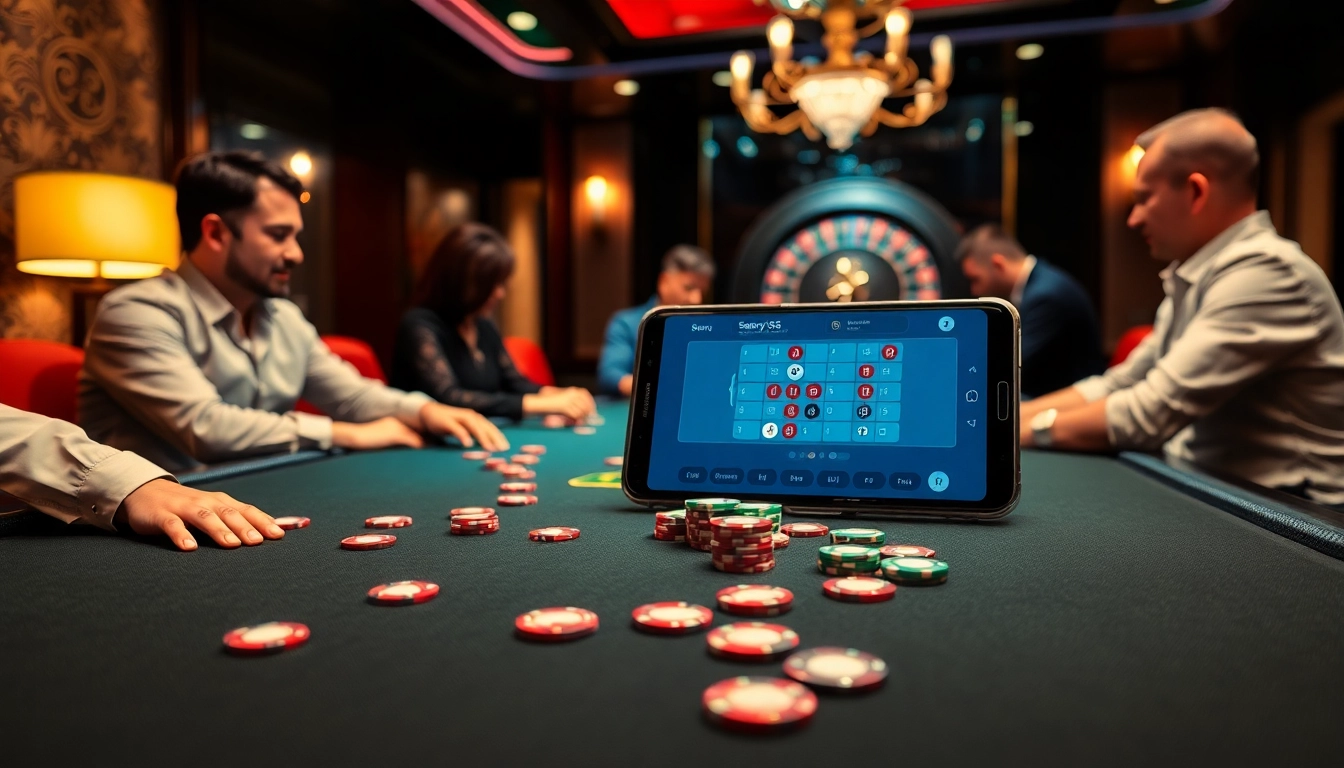 S8 device showcased in an upscale casino poker game, highlighting modern gambling technology.