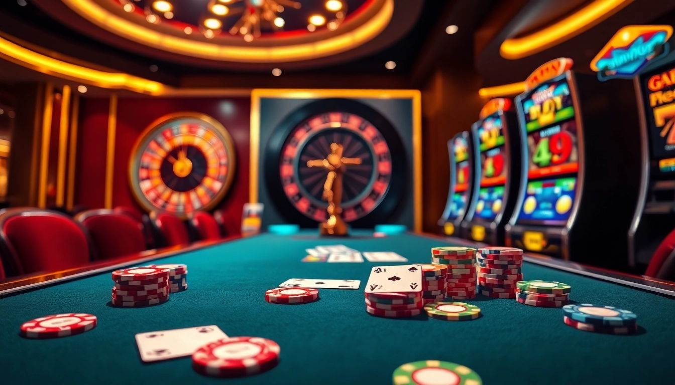 Experience thrilling gameplay at GACAM888 with vibrant casino tables and spinning roulette wheels.