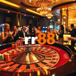Experience the thrill of rr88 at a luxury casino with roulette, cards, and vibrant décor.
