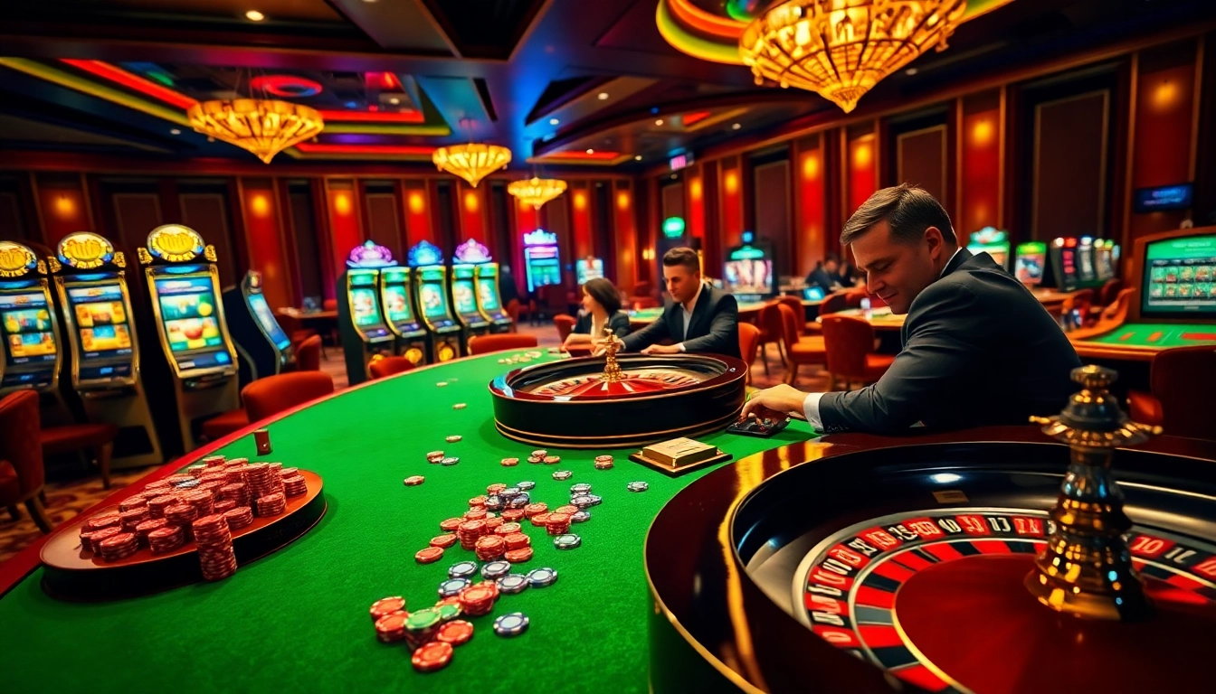Players engaging in high-stakes gaming at HM88's luxurious casino tables.