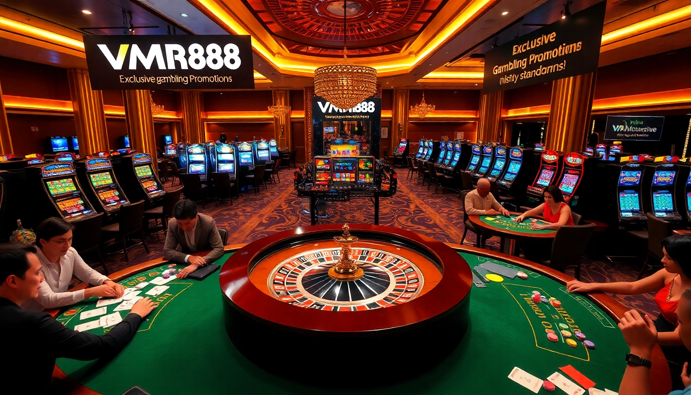 Players enjoying high-stakes games at VM88's luxurious casino environment.