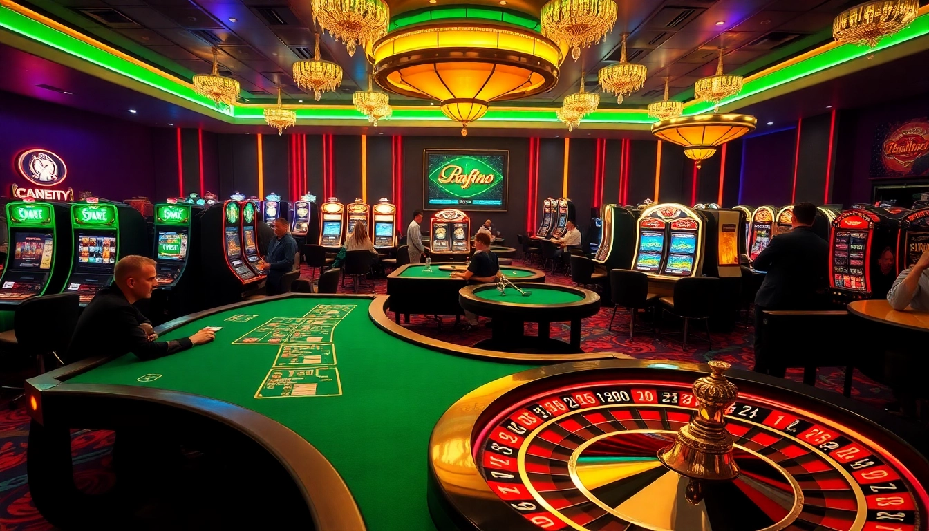 Players enjoying various games on the S8 online casino platform in a vibrant, luxurious setting.