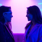 Engaging AI chat sex scene with digital avatar and user interaction.