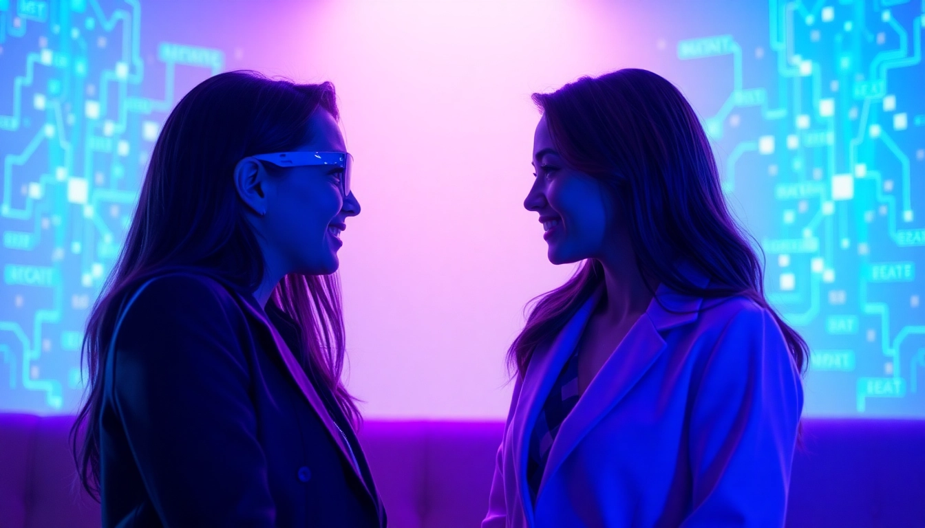 Engaging AI chat sex scene with digital avatar and user interaction.