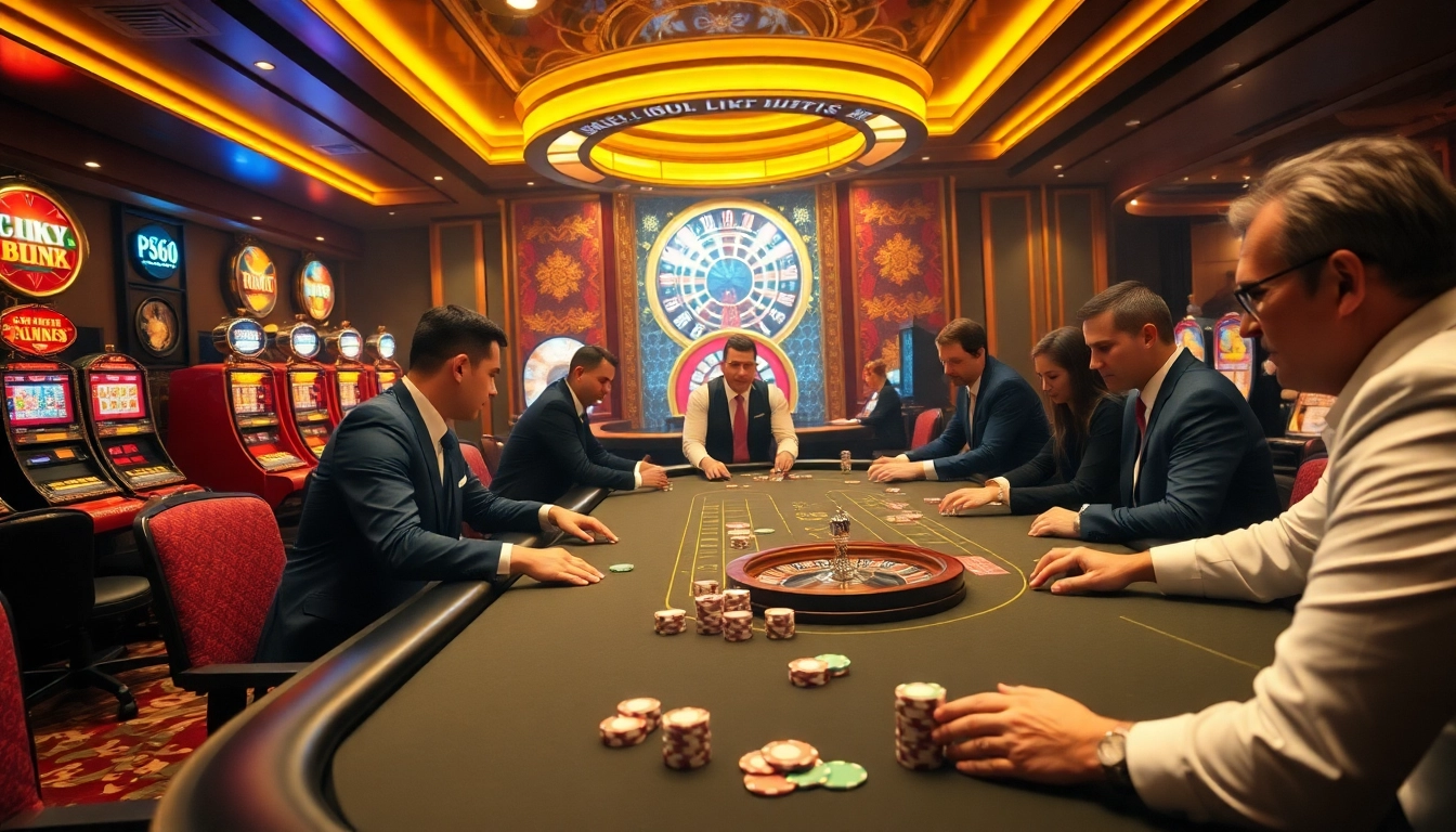 Exciting casino game scene at PG66 with poker players and roulette wheel.