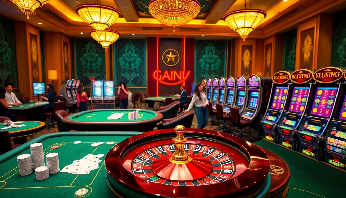 Experience the thrill of gaming at gamebaidoithuong.trading with poker tables and slot machines in a luxury casino.