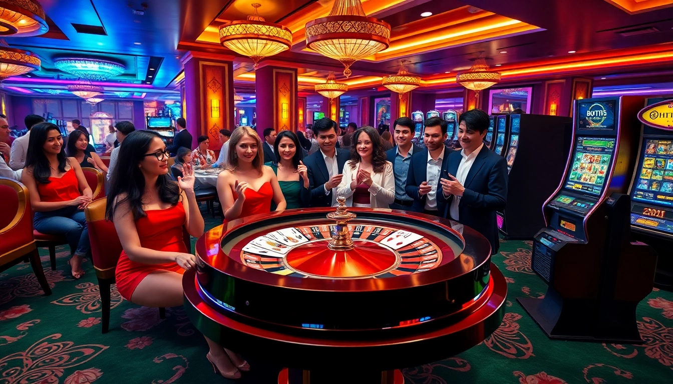 The BOT88 TOOL enhancing the excitement at an upscale casino with vibrant roulette wheel and poker cards.
