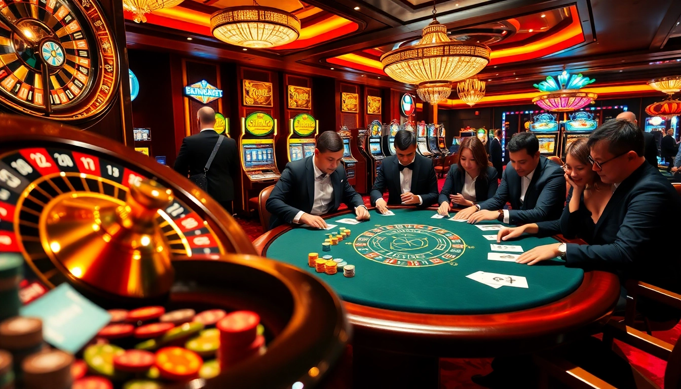 Experience the thrill of gaming at king88 with excited players at a luxury casino table.