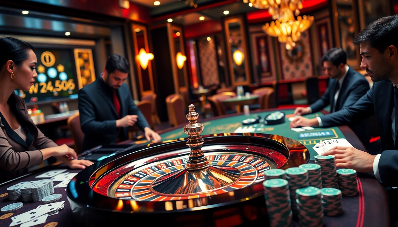 Casino players enjoy gamebaidoithuong.trading with vibrant roulette action and upscale decor.