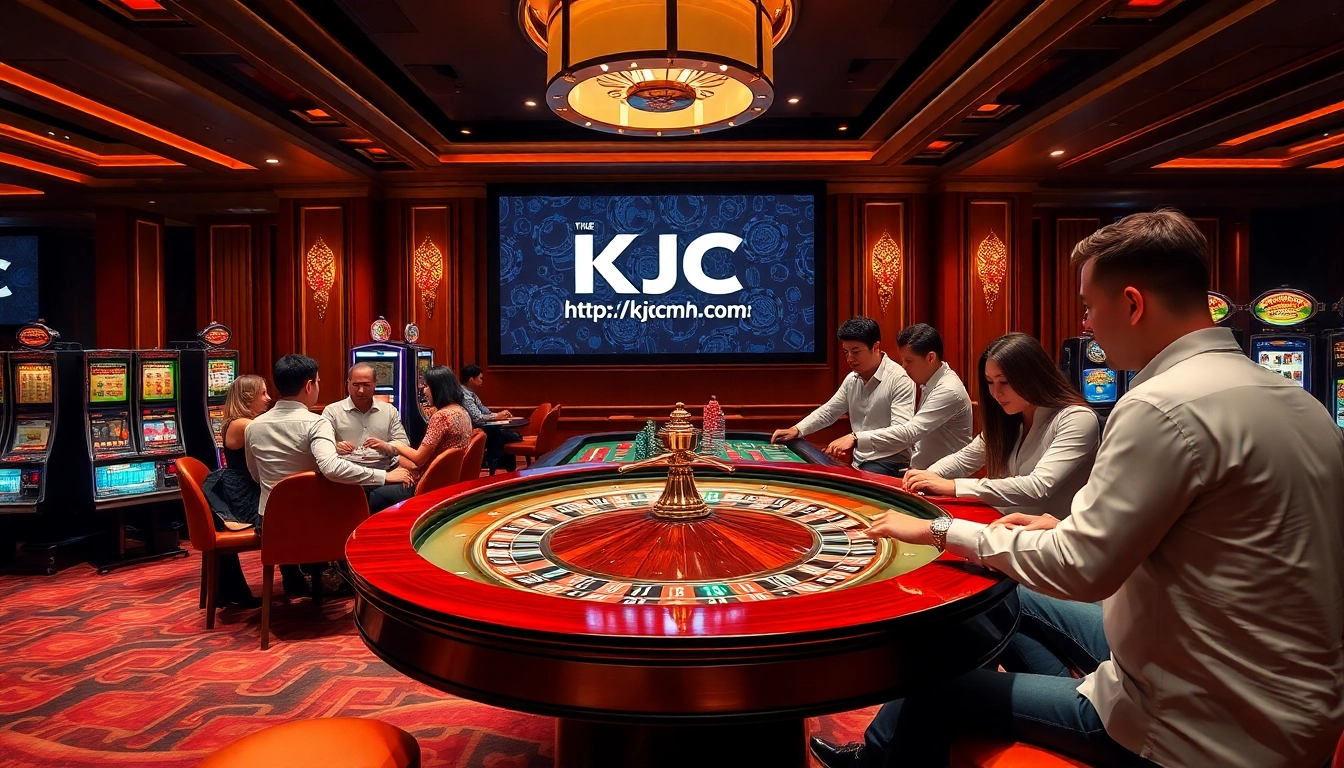 Witness professional gambling action at a luxurious casino featuring https://kjcmh.com/ roulette tables and slot machines.