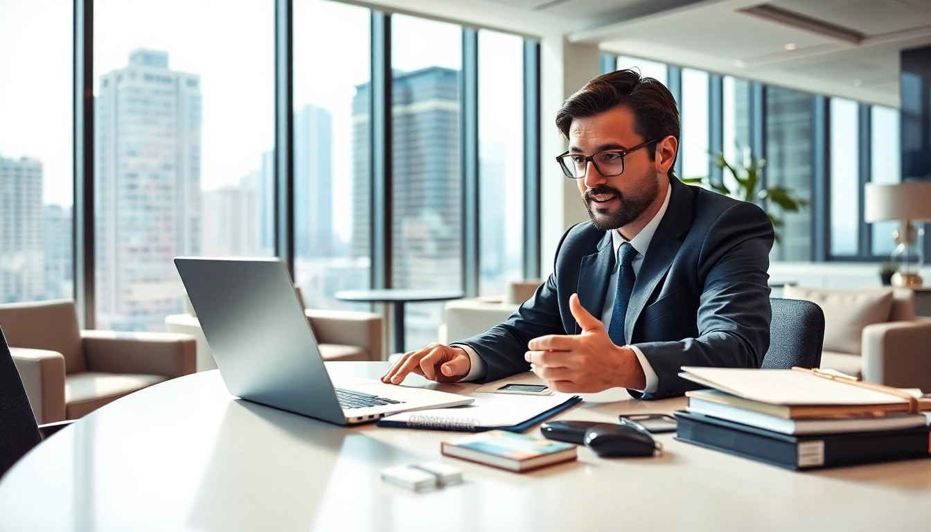 Headhunter Schweiz in einem modernen Büro während eines Videoanrufs mit einem Kandidaten.