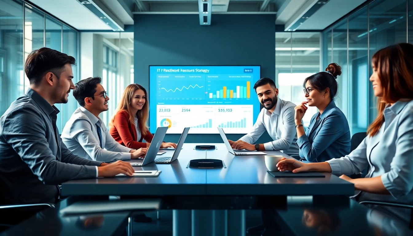 Headhunter IT team collaborating in a modern office to enhance recruitment strategies.