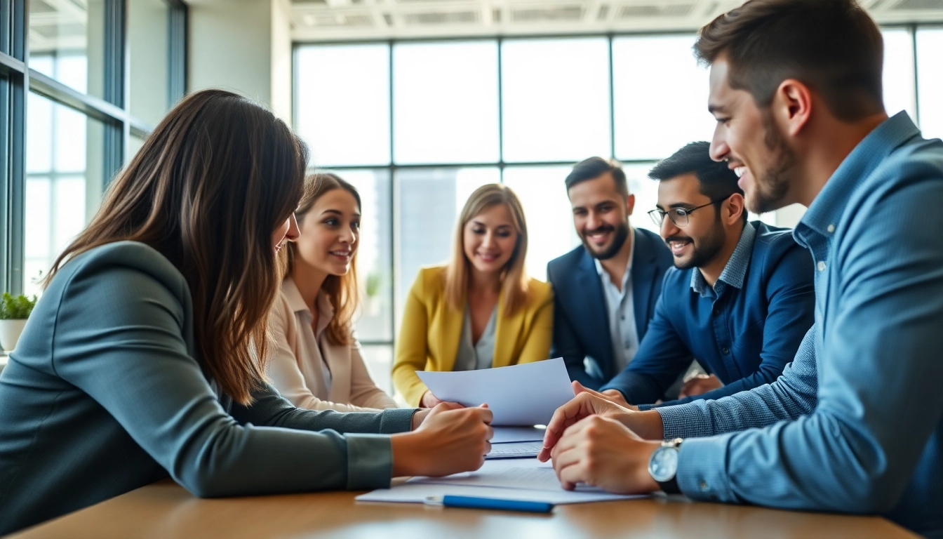 Headhunter IT team collaborating on recruitment strategies in a modern office