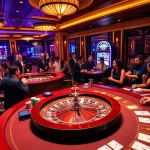 B52-themed luxurious casino scene with poker tables and excited players celebrating wins.