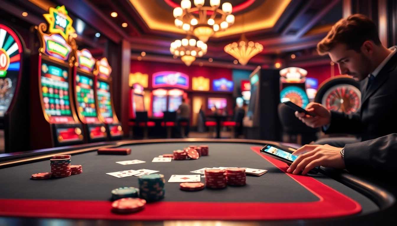 Cổng game 789club showcases an exciting casino atmosphere with poker chips and gaming devices.