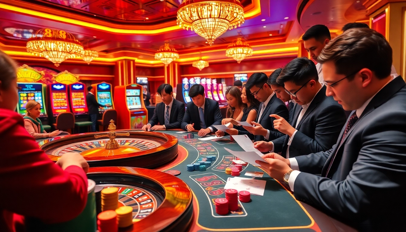 Exciting scene of players at a casino table engaging in 88i bet action with vibrant gaming elements.